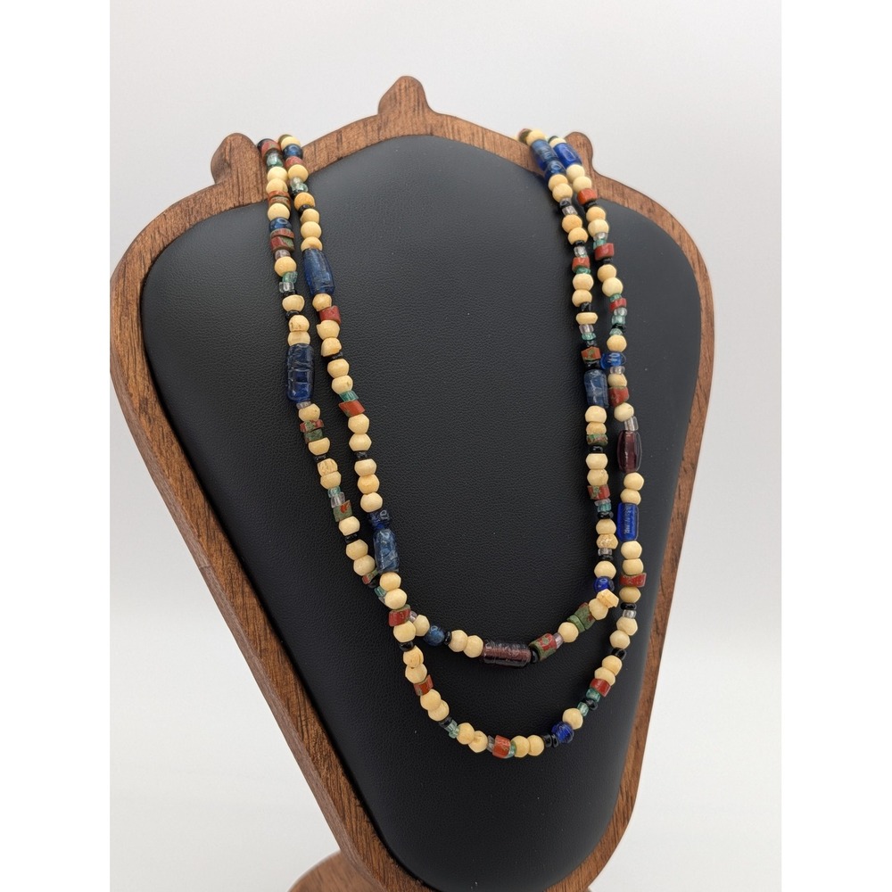 Artisan Multi Color Beaded Endless Strand Necklace Long Layering Boho No Clasp
